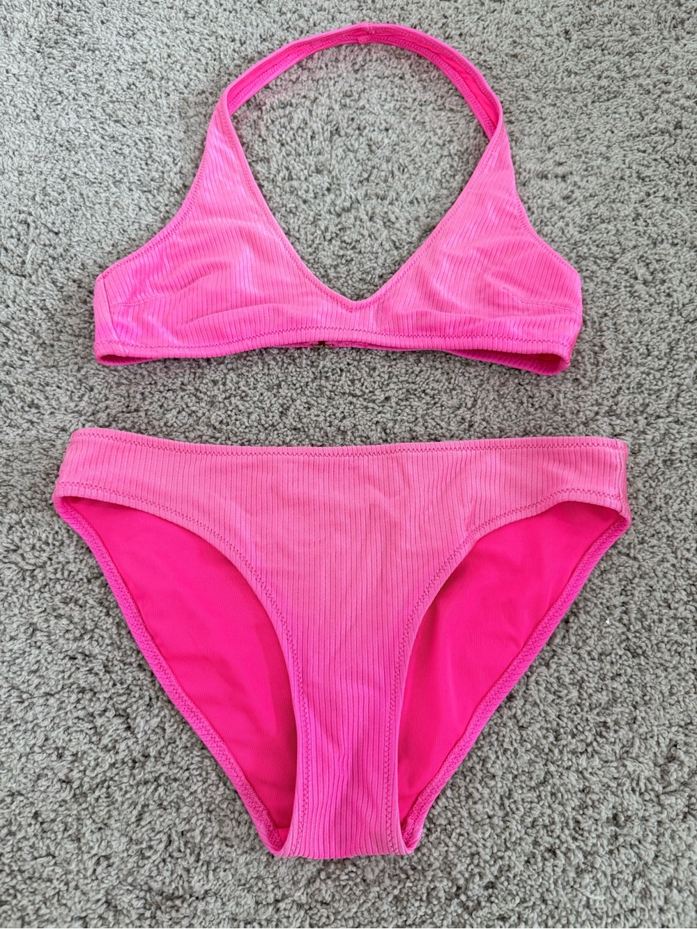 aerie Hot Pink Ribbed Bikini Set
